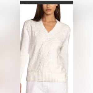 Johnny Was Elegant White V-Neck Sweater XS New no tag